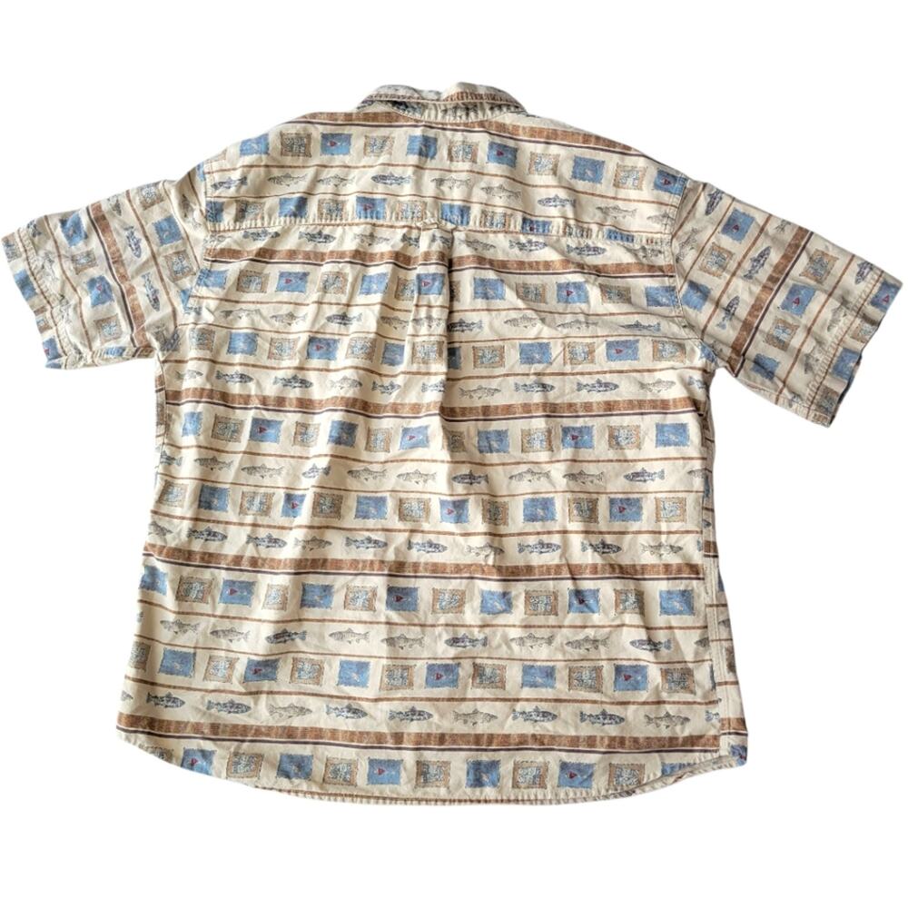 Vintage Woolrich Button Up Short Sleeve Shirt Mens Fishstripe AOP‎ Size XL - Picture 3 of 6